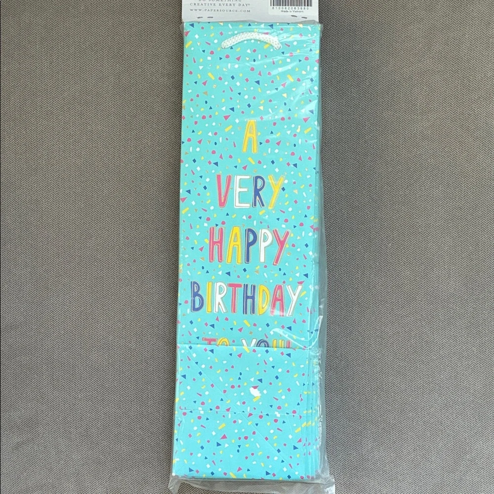 Paper Source Birthday Blue Confetti Wine Gift Bag Set 4 4x4x13.5 NWT